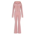 thumbnail image 6 of STETMN Women's Ribbed Knit Set Hooded Zip Up Crop Jacket High Waist Wide Leg Pant Tracksuit Outfit, 6 of 6