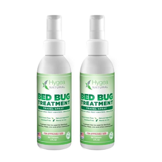 Spray de viaje Hygea Natural para piojos, ácaros y chinches, 90 ml, paquete de 2
