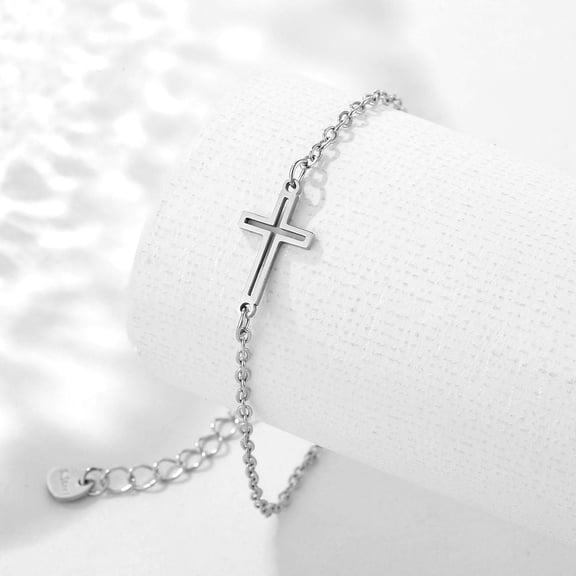 10 pc Stainless Steel Cross Link Bracelet with Cable Chains Platinum 6-1/2 inch(16.5cm) Stainless Steel