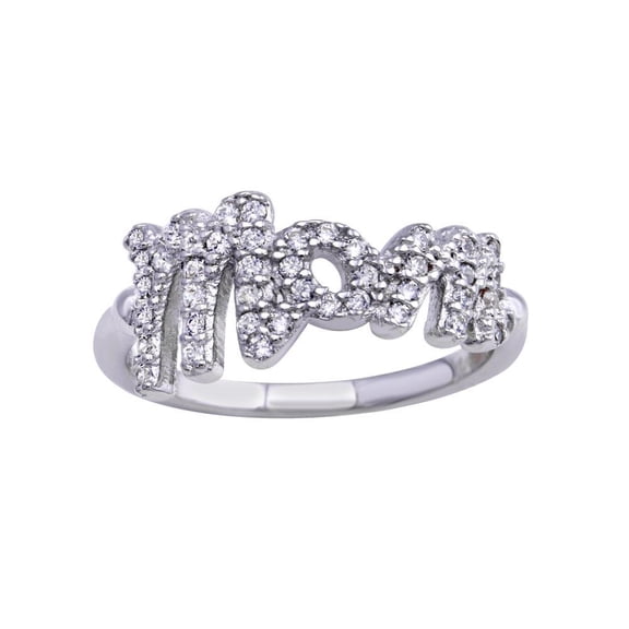 Rhodium Plated 925 Sterling Silver Clear Cubic Zirconia Mom Ring Band White Jewelry Female Size 7