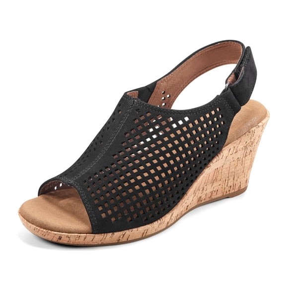 Sandalia Rockport Briah Perf Cuña Negra Nubuck 6.5 Ancha