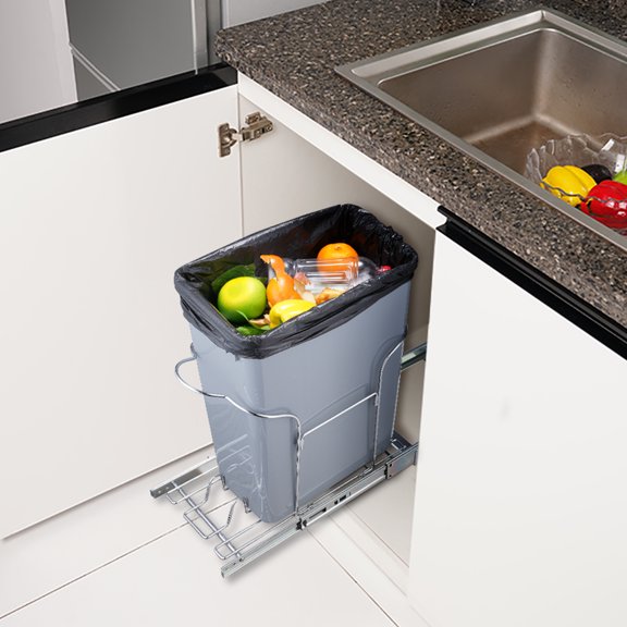 VEVOR Single Pullout Waste Container Kitchen Trash Can 29L with Handle Grey