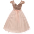 thumbnail image 2 of Toddler Girl Cap Sleeve Sequin Mesh Trim Birthday Pageant Flower Girl Dress USA Blush 2 KD 410 BNY Corner, 2 of 3