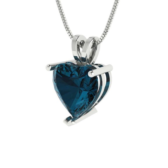 2 ct Brilliant Heart Cut Solitaire VVS1 Genuine Blue Natural London Blue Topaz Solid 14k White Solid Gold Everyday Affordable Designer Necklace Pendant with 16" Solid Gold Chain by Clara Pucci