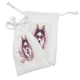 thumbnail image 2 of Cartoon Fabric Pouch Set of 2, Hipster Husky Dog with Hearts Sunglasses and Scarf Fashion Animal Art Print, Drawstring Bag for Toiletries Masks and Favors, 9" x 6", Pink Cream Black, by Ambesonne, 2 of 2
