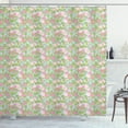 thumbnail image 1 of Floral Shower Curtain, Spring Flourish Blooms Rose Buds Botanical Beauty Branches Image, Fabric Bathroom Set with Hooks, 69W X 75L Inches Long, Pistachio Green Pink Lilac, by Ambesonne, 1 of 3