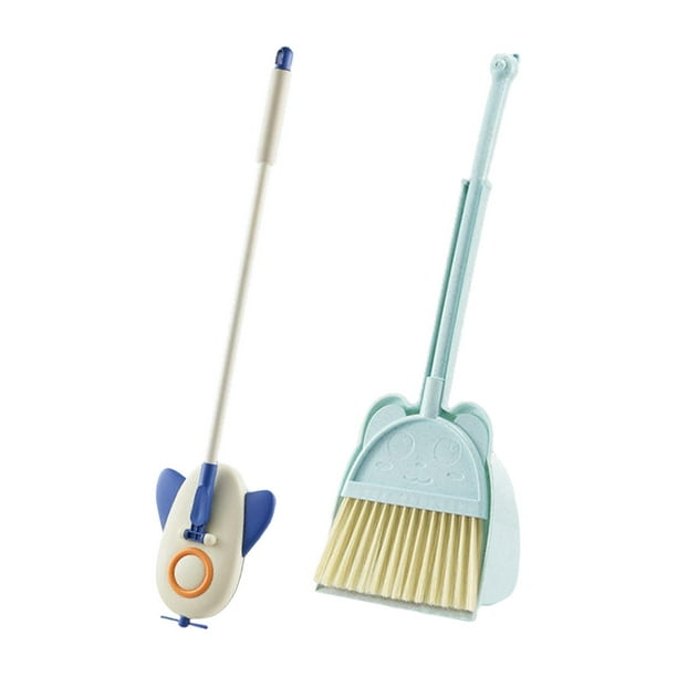 Juego de escoba y recogedor pequeño para niños de 3 a 6 años. Juego de simulación de limpieza del hogar. Azul