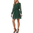 thumbnail image 4 of Vestido de fiesta de mujer INSPIRE CHIC con estrellas doradas, cuello en V, manga larga, acampanado, corte A, color verde oscuro-estrellas, 4 of 6