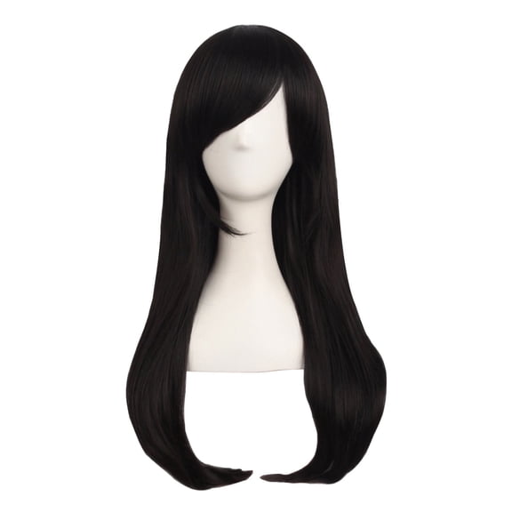 JOFMWIX 24 Inch/60cm Side Bangs Stylish Long Great Wavy Curly Cosplay Party Wig(Black)