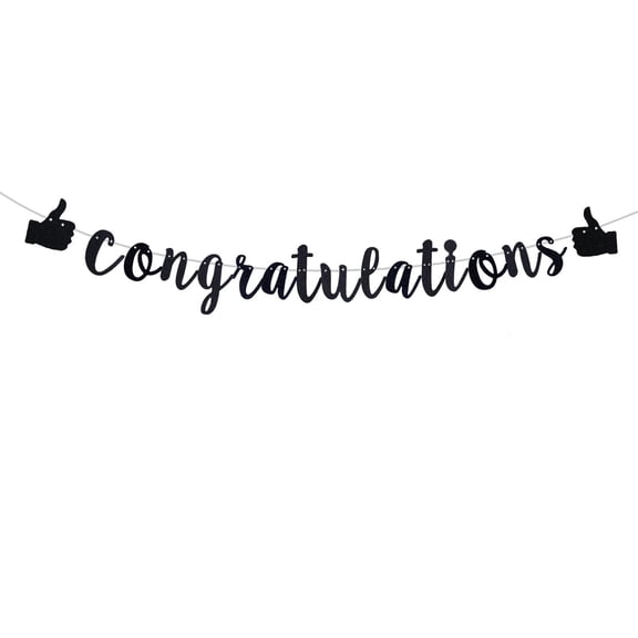 Black Gliter Congratulations Banner, Graduation/Job Promotion/Celebration Party Sign Decorations (Pre-Strung)
