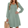 thumbnail image 2 of Women's Solid Color Casual Fashion V-Neck Long Sleeve Mid Length Dress for Spring and Autumn Everyday Wear,Mint Green,S, 2 of 4