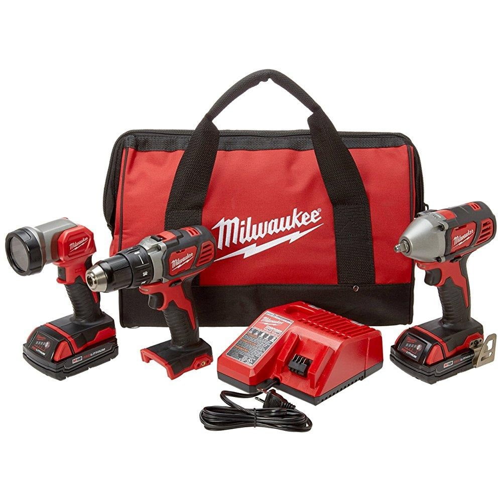 Milwaukee 269123 M18 18Volt LithiumIon Cordless Compact Drill/Impact Wrench/Light 3Tool