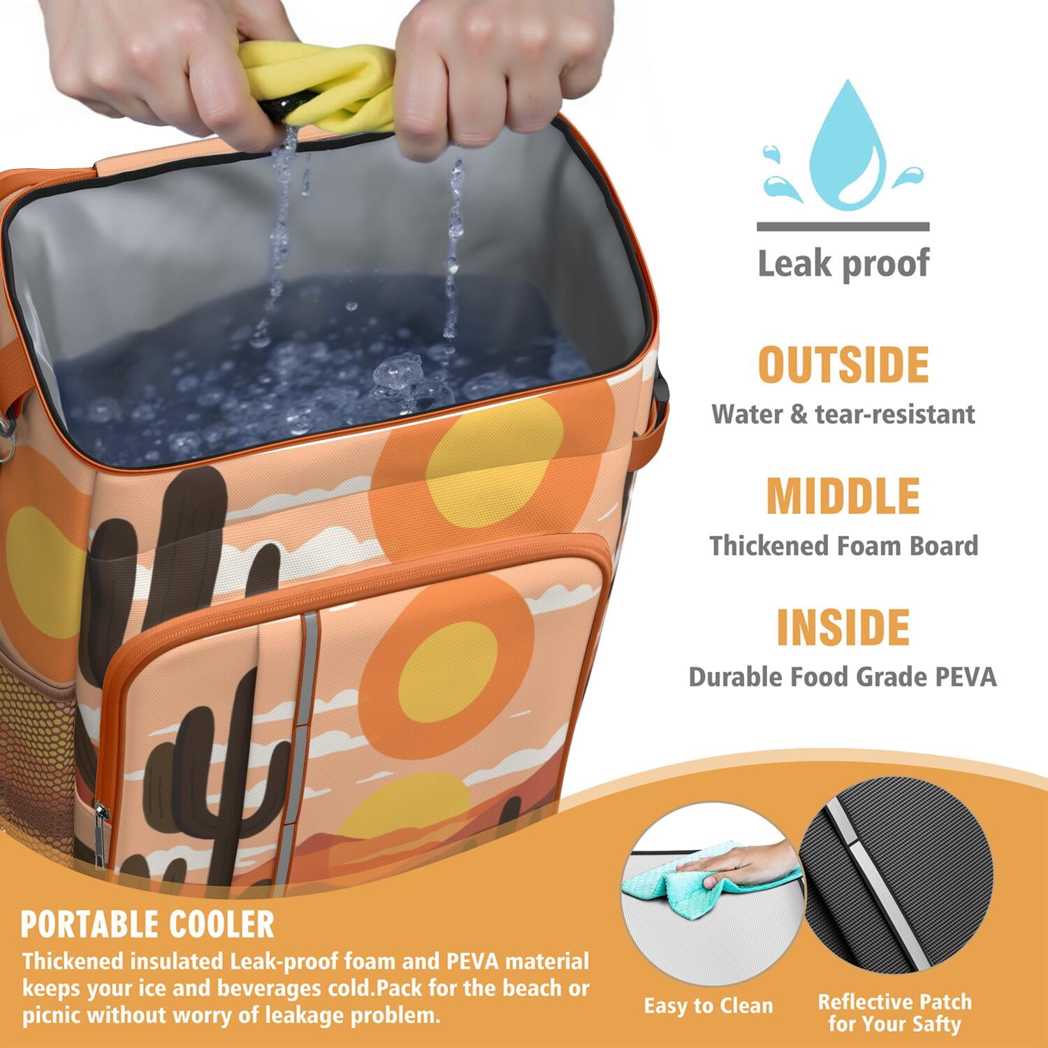 Cactus Desert Cooler Backpack Insulated Waterproof Leak Proof Backpack Cooler Lightweight Lunch Picnic Camping Backpack Cooler for Men Women