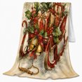 thumbnail image 2 of Red Sled with Jingle Bells, Nostalgic Vintage Style for Holiday Lovers, Cozy Snowy Present Scene, Flannel Blanket for Living Room and Bedroom, Christmas Gift and Winter Home Decor, 2 of 7
