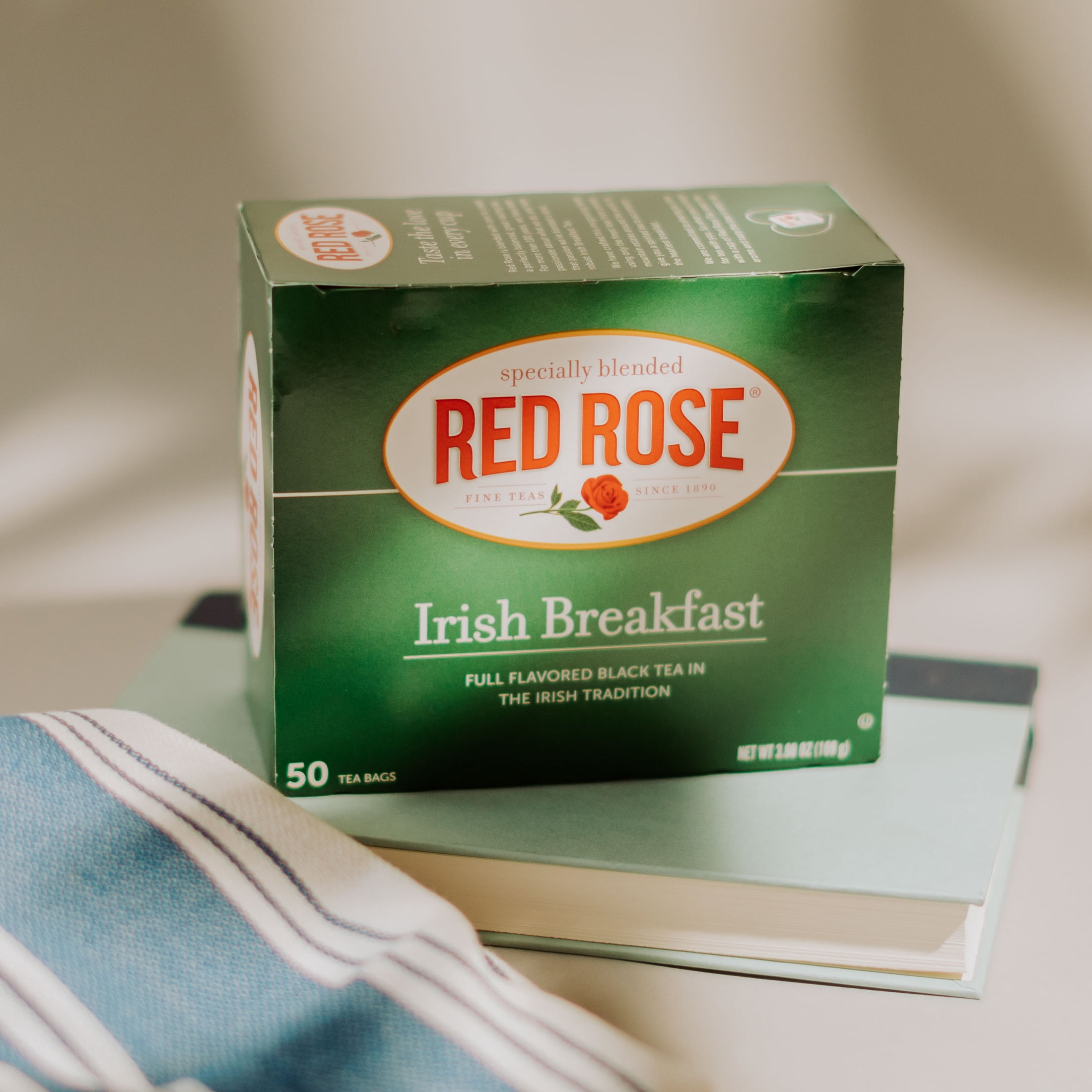 Red Rose Irish Breakfast Tea Specially Blended Strong Robust Black Tea with 50 Individually Wrapped Tea Bags Per Box (Pack of 6) Contains Caffeine Brew Hot/Cold Full Flavored Black Breakfast Tea