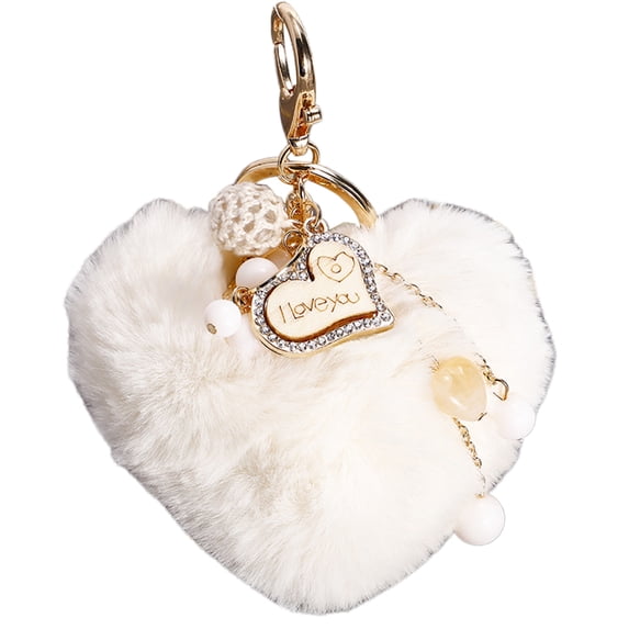 Naierhg Plush Heart Shape Pendant Keychain Car Key Ring Holder Bag Pouch Hanging Decor