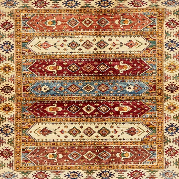 Ahgly Company Machine Washable Indoor Square Abstract Red Area Rugs, 3' Square