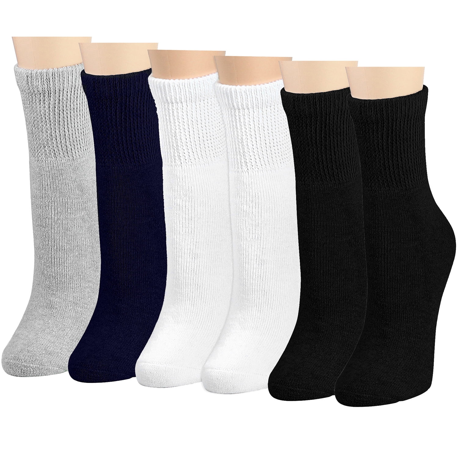 Falari 6-Pack Women Diabetic Quarter Socks for Diabetes Edema and Circulatory Loose Fitting Cotton (Assorted Color)