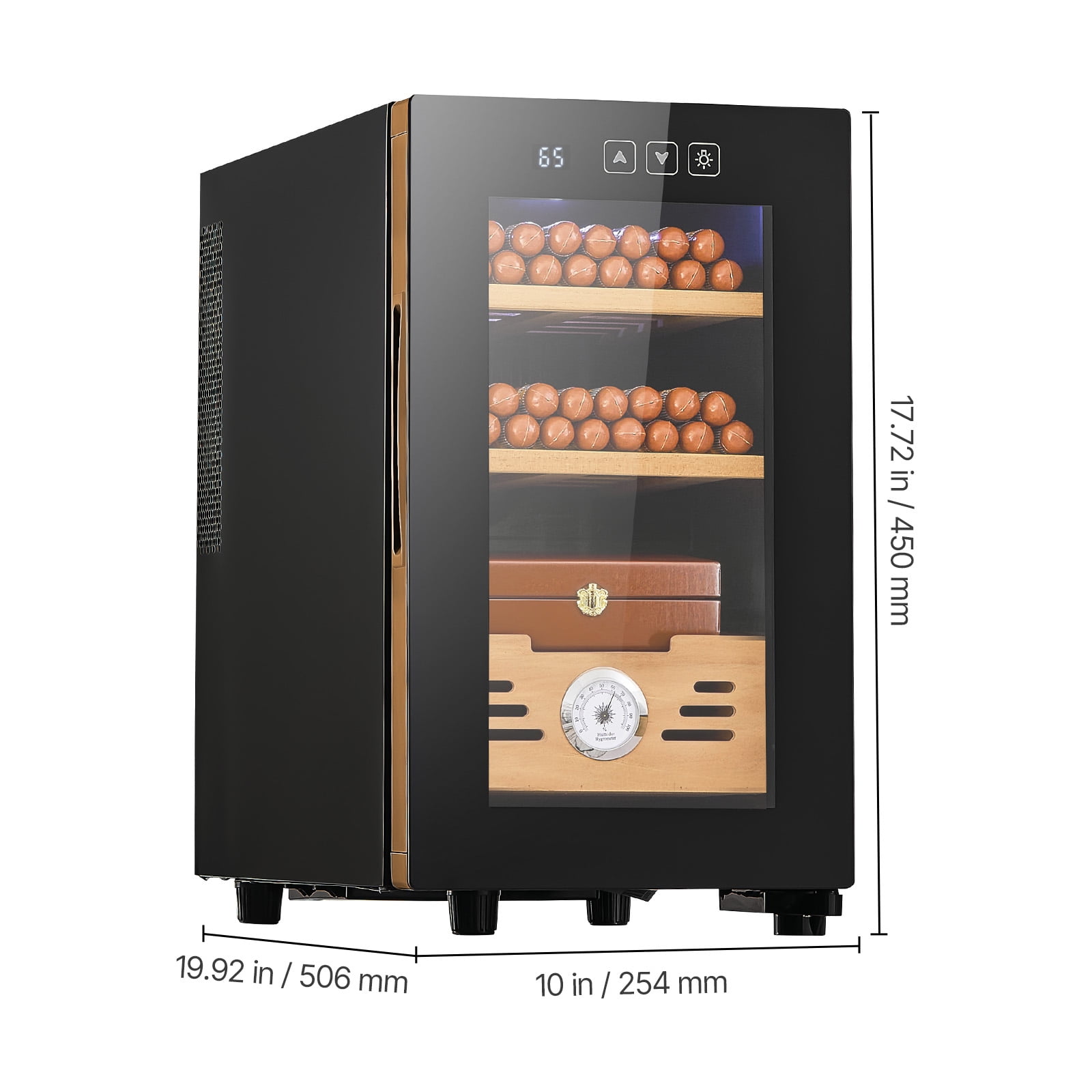 KFFKFF Electric Cigar Humidor, 23L Capacity, 150-Count Cigar Storage Cabinet with Temperature Control, Spanish Cedar Shelves and Drawers, Built-in Hygrometer, 3-Tier Design, Ideal for Home Use