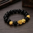 thumbnail image 4 of Feng Shui Black Hand Carved Mantra Bead Bracelet with Golden Pi Xiu/Pi Yao Lucky Wealthy Amulet Brecelet, 4 of 5