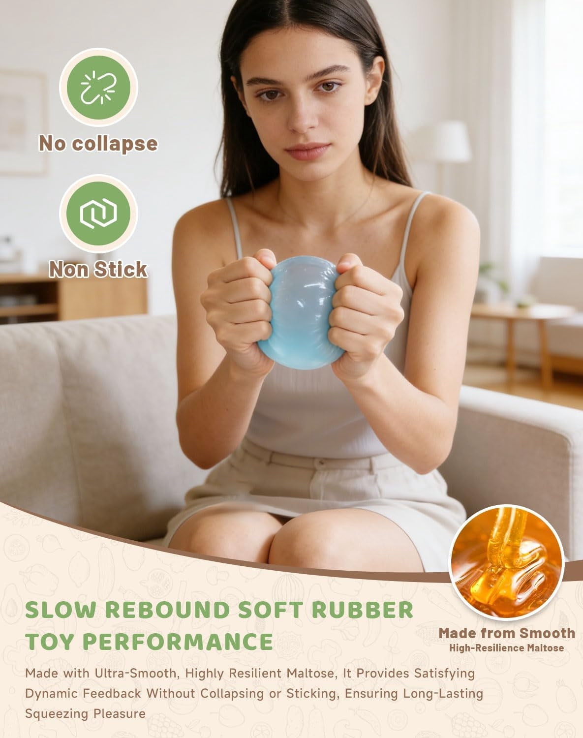 Coconut Oil Squishies - 2026 Coconut Oil Stress Ball, Slow Rising Squishies, Odorless, Non-Sticky, Easy to Clean, Improving Focus, or Easing Tension During Study, Work, or Relaxation