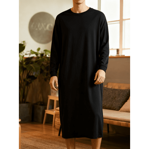 yillto Men's Nightshirt Long Sleeve Nightgown Soft Loose Sleepwear Nightwear Comfy Lounge Shirt