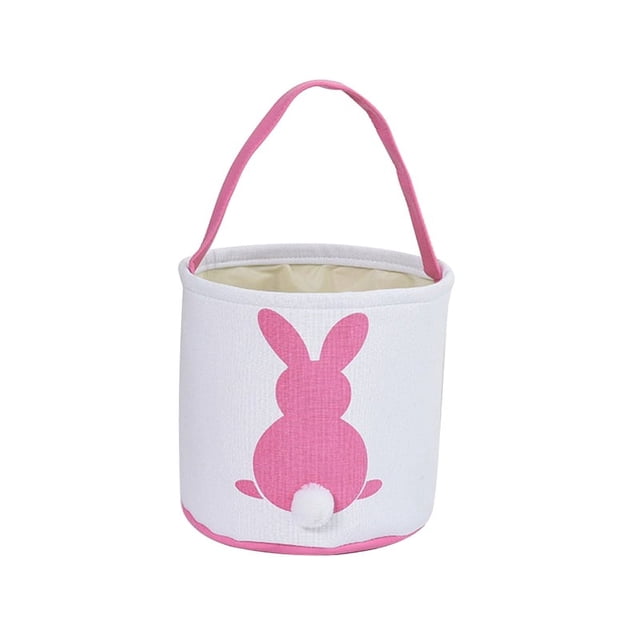 Cestas de conejito de Pascua, lindas bolsas de lona de algodón personalizadas, cestas para regalo de Pascua, color rosa y blanco