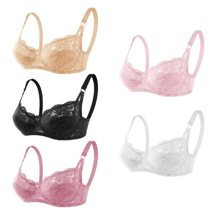 5 Packs Women Sexy 3/4 Cup Coverage Non Padded No Padding Underwire Lace  Comfort Everyday Soft See Through Bra 