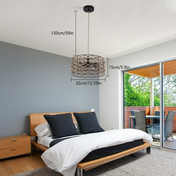 2-Light Drum Chandeliers for Living Room 12.59" Hand Woven Bohemian Pendant Lamp