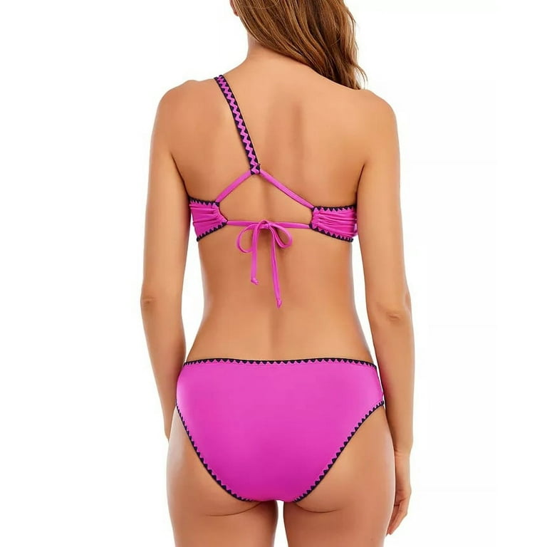 Lucky Brand PINK Spring Romantic Shell Stitch Asymmetrial Swim Top - Main Image