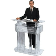 Kingdom 3 Tier Acrylic Lectern or Podium with 6 Column Base and a Wide Middle Shelf - Clear