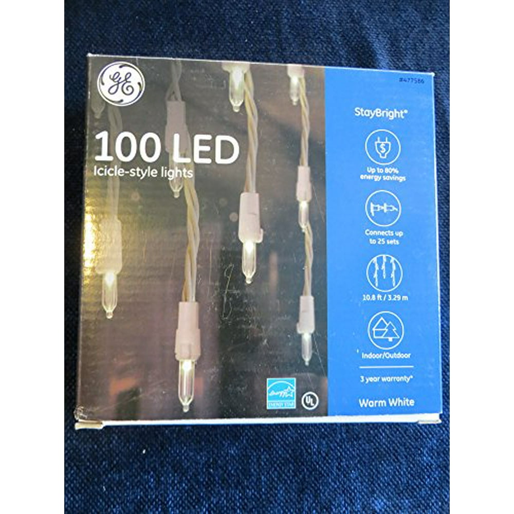GE 100 LED Indoor/Outdoor Constant Warm White Stay Bright Icicle Lights