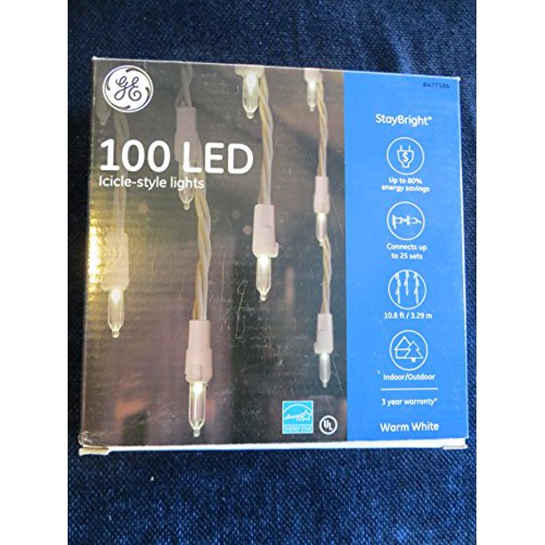 GE 100 LED Indoor/Outdoor Constant Warm White Stay Bright Icicle Lights