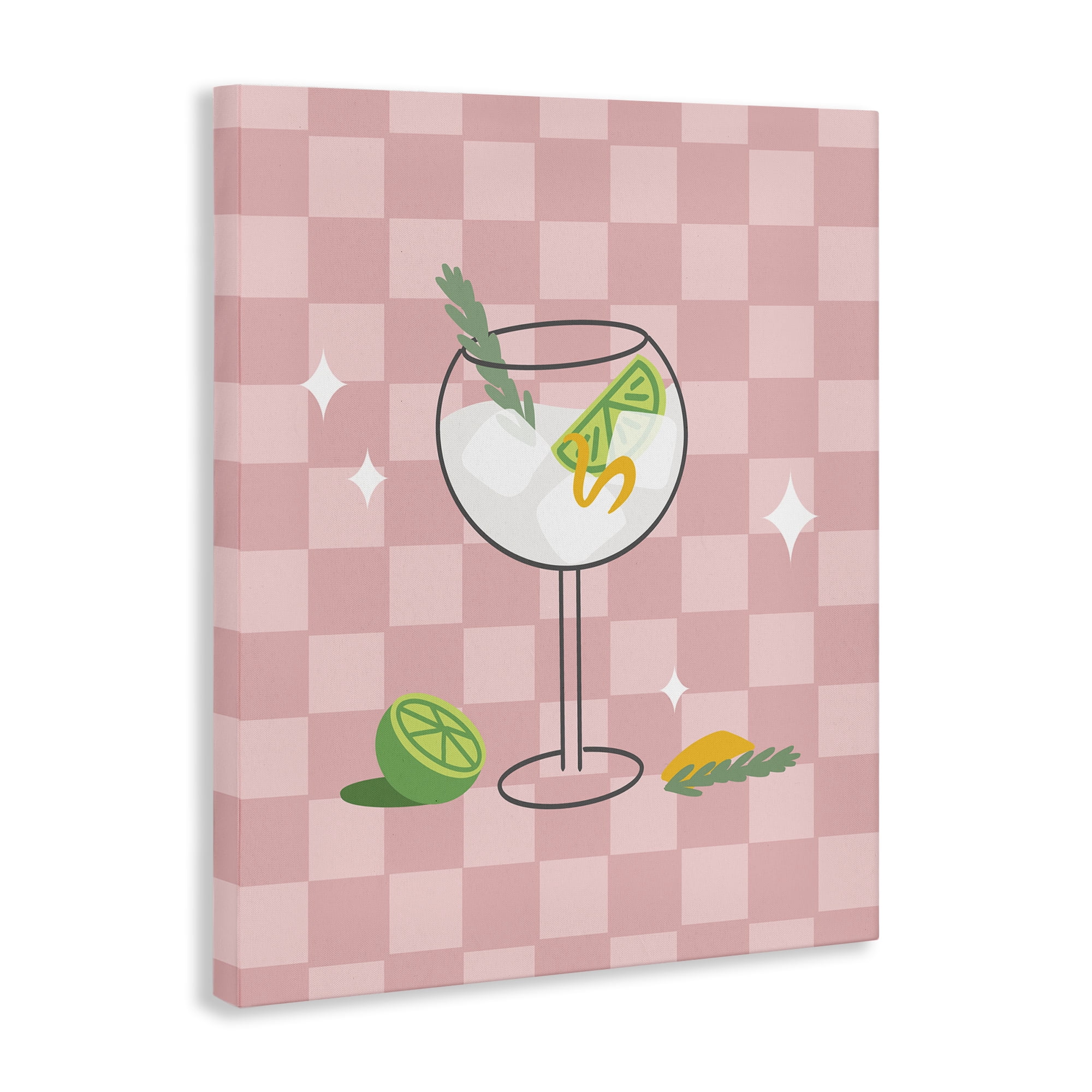 Stupell Industries Gin & Tonic on Checkered Food & Beverage Painting Wrapped Canvas Art Print Wall Art, 24 x 30