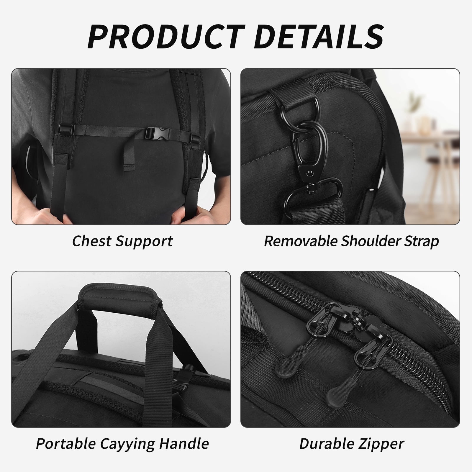 New York Xpress 40L Convertible Duffel Bag,Heavy-Duty Water-Resistant Travel Bag with Backpack Straps, Black - LX737