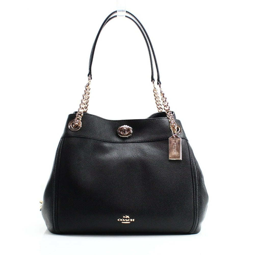 Coach Coach NEW Black Gold Edie Turnlock Medium Leather Shoulder Bag