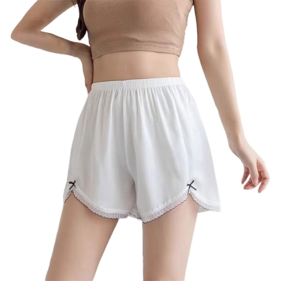 Women Loose Slip Shorts Breathable Lace Safety Shorts Anti-Chafing Underpants Girl Elastic Waist Shorts for Dailywear