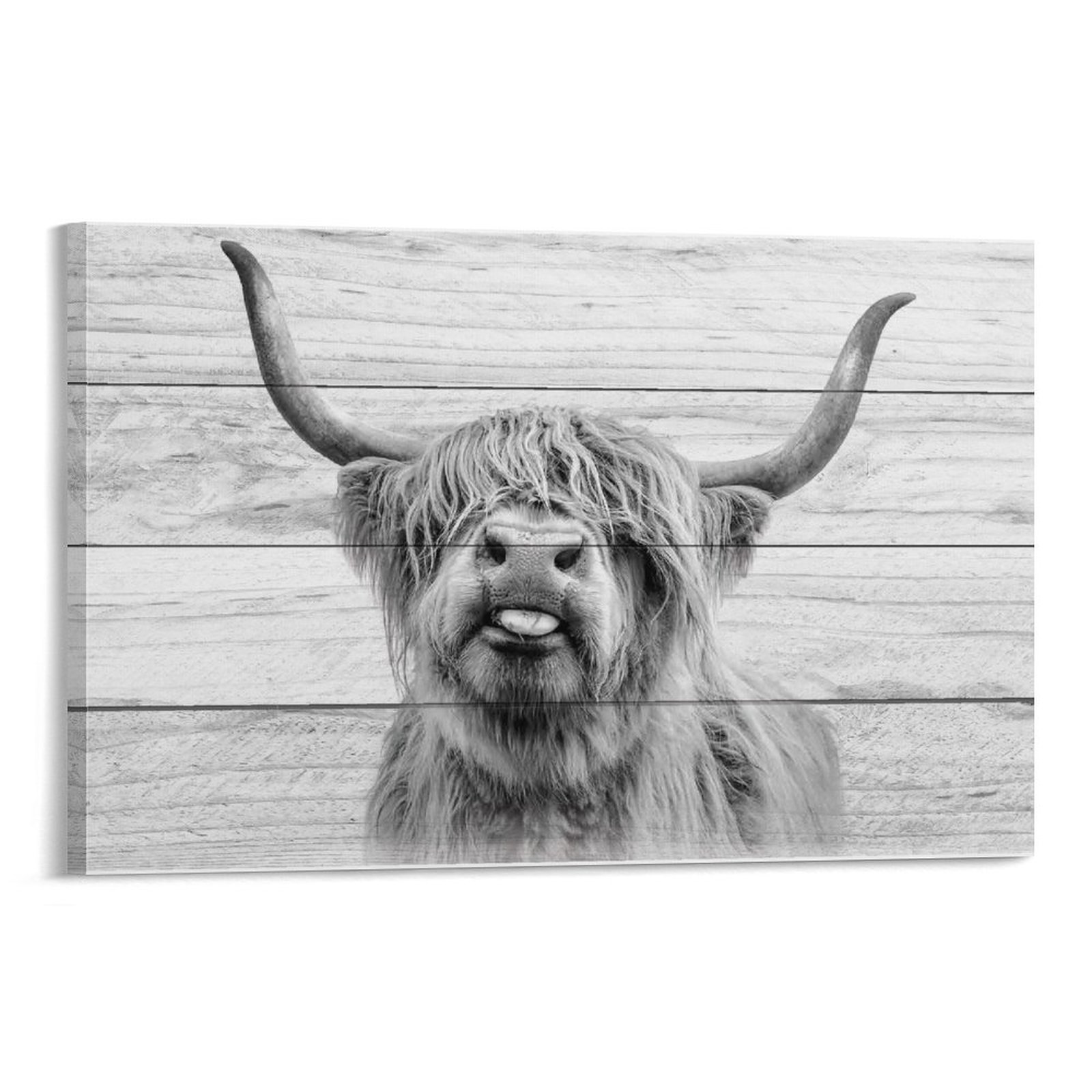 Highland Cow Wall Art, Cow Pictures Wall Decor, Rustic Black And White