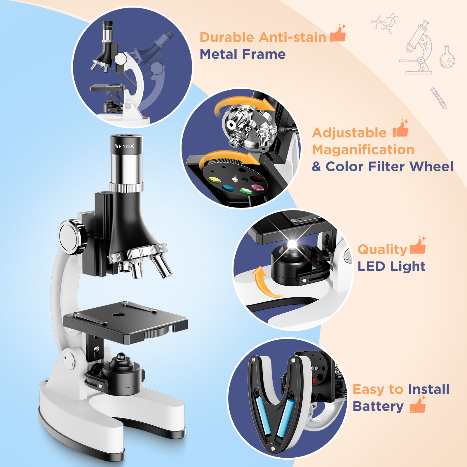 BEBANG Kids Compound Microscope 100X-1200X with LED Light photo 4