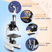 BEBANG 50PCS Kids Microscope Kit, 100X-1200X Compound Microscope Science Kit with LED Light, Carrying Box,
