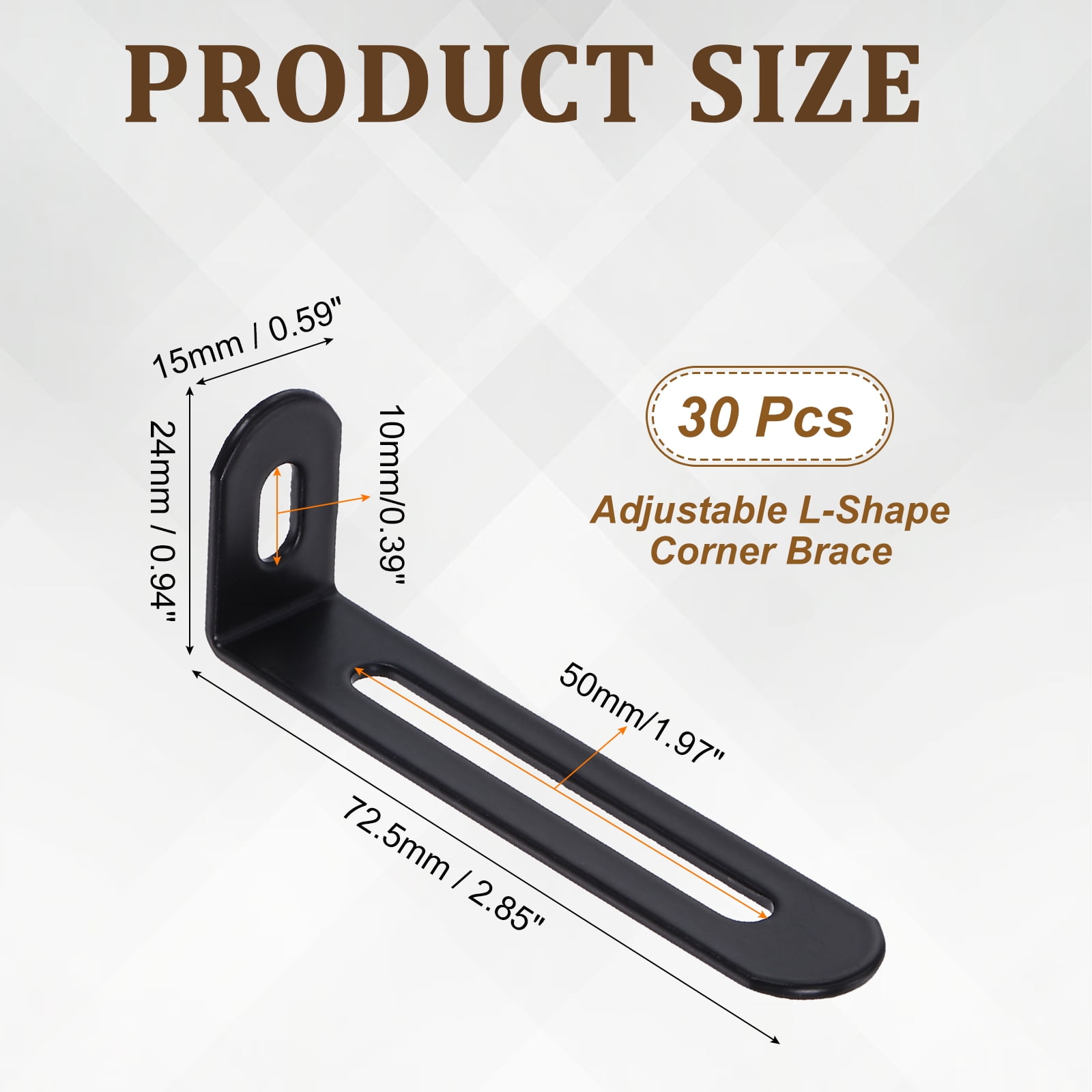 Uxcell 30 Pack Adjustable L-Shape Corner Brace, 0.9" x 2.9" x 0.6" Metal Slotted 90 Degree Right Angle Corner Shelf Bracket Support Brace, Black