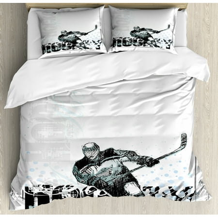 Hockey Duvet Cover Set Professional Goaltender In Sketch Art