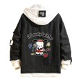 thumbnail image 1 of Casual Distressed Denim Hooded Bomber Jacket Long Sleeve Unisex Multi-Color, 1 of 10