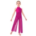 thumbnail image 3 of Aislor Big Girls Mesh Split Wide-Leg Bodysuit Sequins Bodice Figure Skating Jumpsuit Gymnastics Leotard Hot Pink 14, 3 of 7
