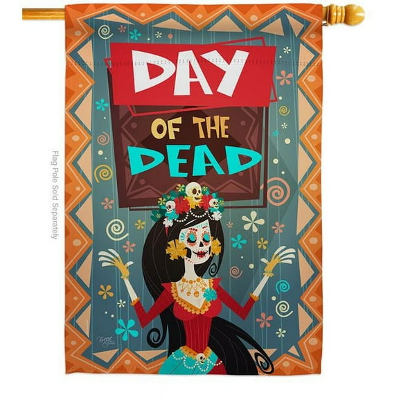 Breeze Decor H112092-BO Joyful Day of Dead House Flag Fall 28 x 40 in. Double-Sided Decorative Vertical Flags for Decoration Banner Garden Yard Gift
