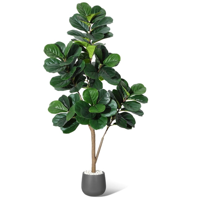 5-ft artificial fiddle leaf fig tree con 77 leaves y negra planter pot - great para home, oficina, sala de estar decor y housewarming gift