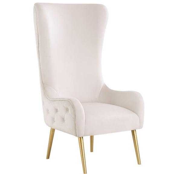 Pemberly Row Contemporary Contemporary Cream Tufted Velvet High Back Arm Chair