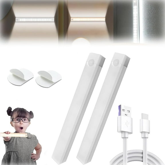 Punch-Free Smart Sensor Magnetic Rechargeable Led Lights, Motion Sensor Light Indoor, Rechargeable Motion Activated Cabinet Lights, Under Cabinet Stair Lighting Wireless Indoor(2Pcs-White)