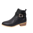 thumbnail image 2 of EKVAHL Women's Orthopedic Walking Ankle Boots, Buckle Strap Low Heel Booties, Arch Support Wide Fit Round Toe Vintage Daily Outdoor Casual Short Boots Black, 2 of 3
