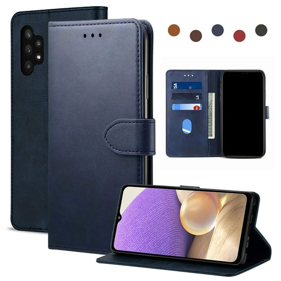 Dteck Case For Samsung Galaxy A32 5G 6.4-inch,Luxury Leather Hybrid Rubber Case Flip Wallet Folio Magnetic Buckle with Credit Card / ID Slots Holder & Cash Pokcet Kickstand Shockproof Cover,Blue